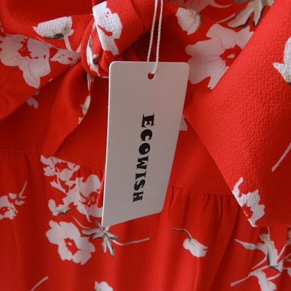 Echowish XL mini dress NWT spaghetti straps tie front elastic back red/white - Picture 5 of 9